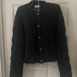 Bella Dahl Black Quilted Bomber Jacket Distressed Black